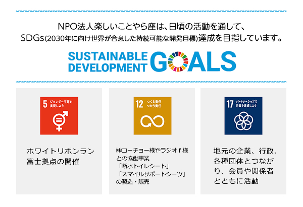 NPO法人楽しいことやら座は日頃の活動を通して
SDGs達成を目指しています